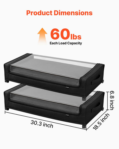 VEVOR Under Bed Storage with Wheels, 30.3 x 18.5 x 6.8 inch, Underbed Containers with Clear Lid, Underbed Shoe Organizer, Rolling Under the Bed Storage Bins for Clothes Shoes Blankets Bedroom, 2 Pack - CDCWFBTBYDL2IC6XZ001V0 - view 4