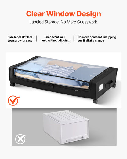 VEVOR Under Bed Storage with Wheels, 30.3 x 18.5 x 6.8 inch, Underbed Containers with Clear Lid, Underbed Shoe Organizer, Rolling Under the Bed Storage Bins for Clothes Shoes Blankets Bedroom, 2 Pack - CDCWFBTBYDL2IC6XZ001V0 - view 5