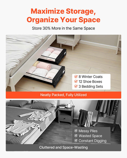 VEVOR Under Bed Storage with Wheels, 30.3 x 18.5 x 6.8 inch, Underbed Containers with Clear Lid, Underbed Shoe Organizer, Rolling Under the Bed Storage Bins for Clothes Shoes Blankets Bedroom, 2 Pack - CDCWFBTBYDL2IC6XZ001V0 - view 7