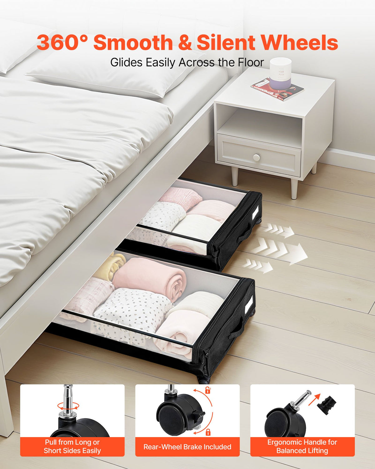VEVOR Under Bed Storage with Wheels, 30.3 x 18.5 x 6.8 inch, Underbed Containers with Clear Lid, Underbed Shoe Organizer, Rolling Under the Bed Storage Bins for Clothes Shoes Blankets Bedroom, 2 Pack - CDCWFBTBYDL2IC6XZ001V0 - view 8