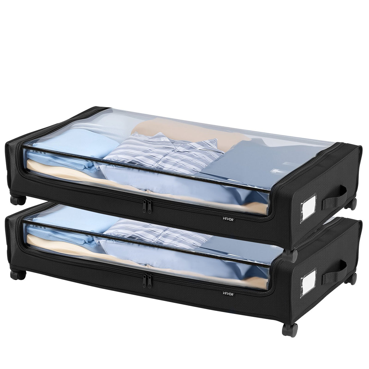 VEVOR Under Bed Storage with Wheels, 30.3 x 18.5 x 6.8 inch, Underbed Containers with Clear Lid, Underbed Shoe Organizer, Rolling Under the Bed Storage Bins for Clothes Shoes Blankets Bedroom, 2 Pack - CDCWFBTBYDL2IC6XZ001V0 - view 10