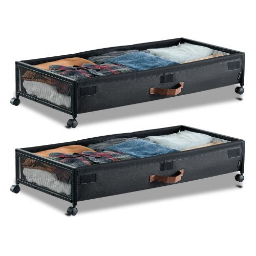 VEVOR Under Bed Storage with Wheels, 36.0 x 18.1 x 7.3 inch, Underbed Containers with Clear Lid, Underbed Shoe Organizer, Rolling Under the Bed Storage Bins for Clothes Shoes Blankets Bedroom, 2 Pack - CDCWFBTBYDL3LHKJX001V0 - view 2