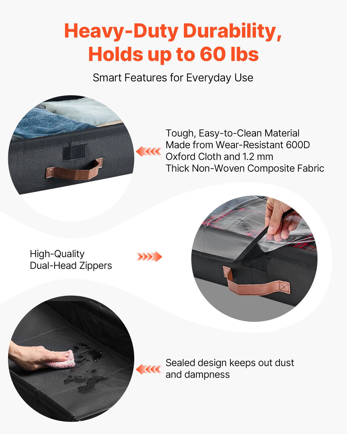 VEVOR Under Bed Storage with Wheels, 36.0 x 18.1 x 7.3 inch, Underbed Containers with Clear Lid, Underbed Shoe Organizer, Rolling Under the Bed Storage Bins for Clothes Shoes Blankets Bedroom, 2 Pack - CDCWFBTBYDL3LHKJX001V0 - view 6