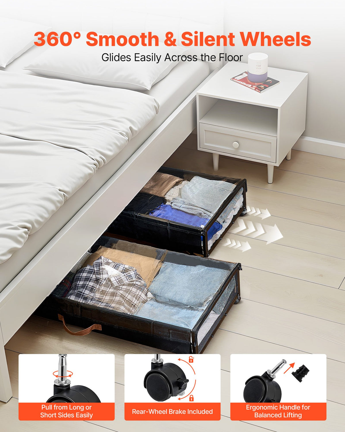 VEVOR Under Bed Storage with Wheels, 36.0 x 18.1 x 7.3 inch, Underbed Containers with Clear Lid, Underbed Shoe Organizer, Rolling Under the Bed Storage Bins for Clothes Shoes Blankets Bedroom, 2 Pack - CDCWFBTBYDL3LHKJX001V0 - view 8