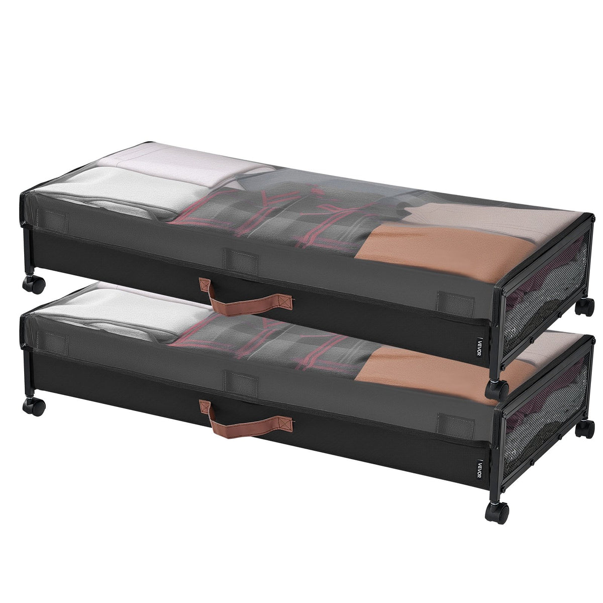 VEVOR Under Bed Storage with Wheels, 36.0 x 18.1 x 7.3 inch, Underbed Containers with Clear Lid, Underbed Shoe Organizer, Rolling Under the Bed Storage Bins for Clothes Shoes Blankets Bedroom, 2 Pack - CDCWFBTBYDL3LHKJX001V0 - view 10