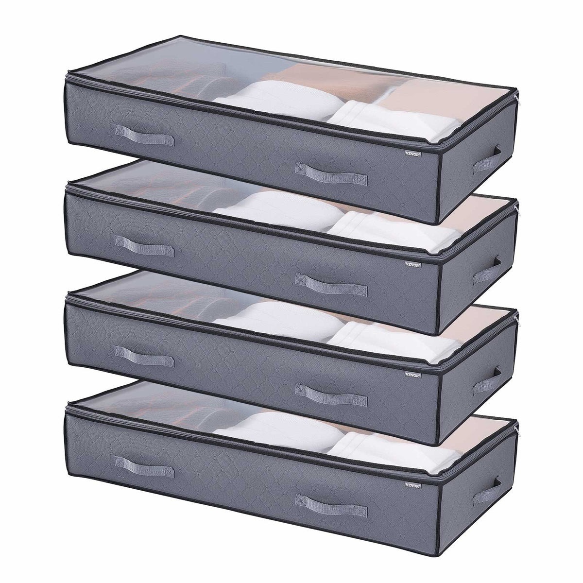 VEVOR Under Bed Storage with Clear Lids, 39.2 x 19.7 x 7.1 Inch, 90L Large Underbed Clothes Storage Containers, Low Profile Under Bed Drawer Shoe Organizer Bins Box for Blanket Shoe Bedroom, 4 Pack - CDCWFBWFBWL309XD1001V0 - view 1