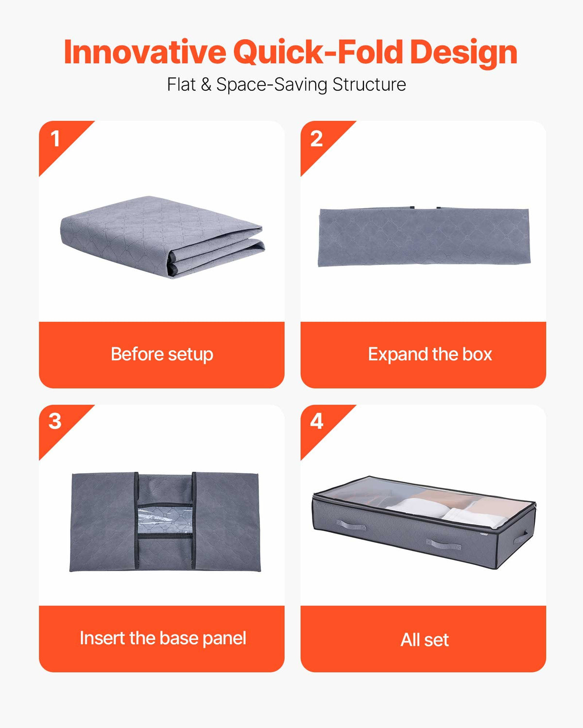 VEVOR Under Bed Storage with Clear Lids, 39.2 x 19.7 x 7.1 Inch, 90L Large Underbed Clothes Storage Containers, Low Profile Under Bed Drawer Shoe Organizer Bins Box for Blanket Shoe Bedroom, 4 Pack - CDCWFBWFBWL309XD1001V0 - view 7