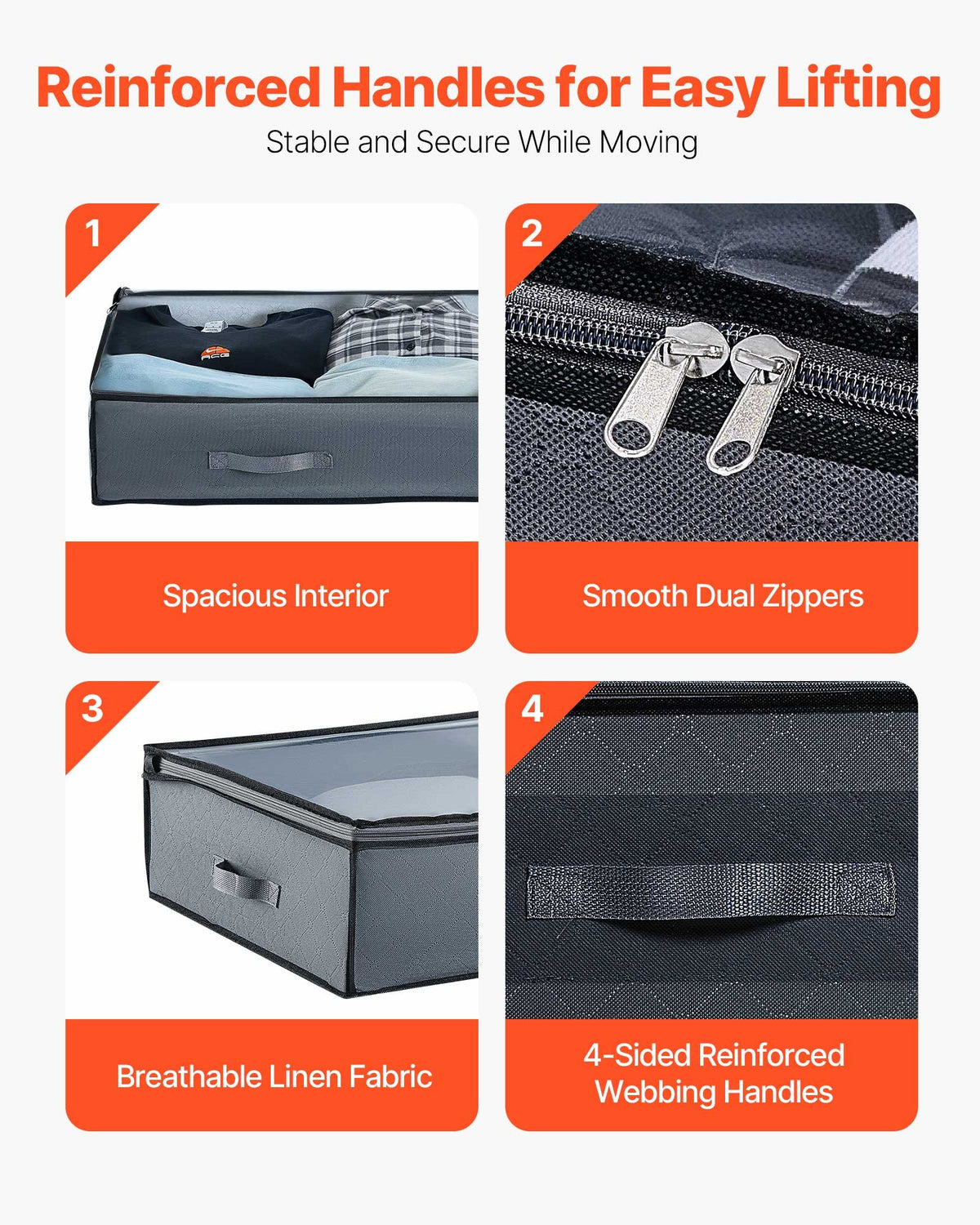 VEVOR Under Bed Storage with Clear Lids, 39.2 x 19.7 x 7.1 Inch, 90L Large Underbed Clothes Storage Containers, Low Profile Under Bed Drawer Shoe Organizer Bins Box for Blanket Shoe Bedroom, 4 Pack - CDCWFBWFBWL309XD1001V0 - view 8