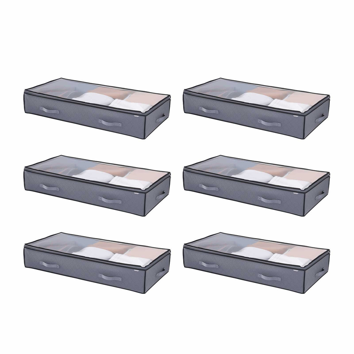 VEVOR Under Bed Storage with Clear Lids, 39.2 x 19.7 x 7.1 Inch, 90L Large Underbed Clothes Storage Containers, Low Profile Under Bed Drawer Shoe Organizer Bins Box for Blanket Shoe Bedroom, 6 Pack - CDCWFBWFBWL3F65TO001V0 - view 1