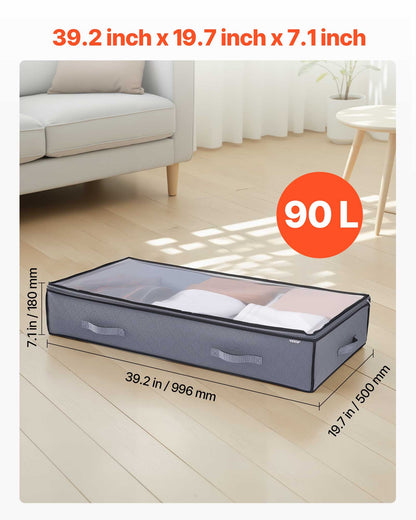 VEVOR Under Bed Storage with Clear Lids, 39.2 x 19.7 x 7.1 Inch, 90L Large Underbed Clothes Storage Containers, Low Profile Under Bed Drawer Shoe Organizer Bins Box for Blanket Shoe Bedroom, 6 Pack - CDCWFBWFBWL3F65TO001V0 - view 4