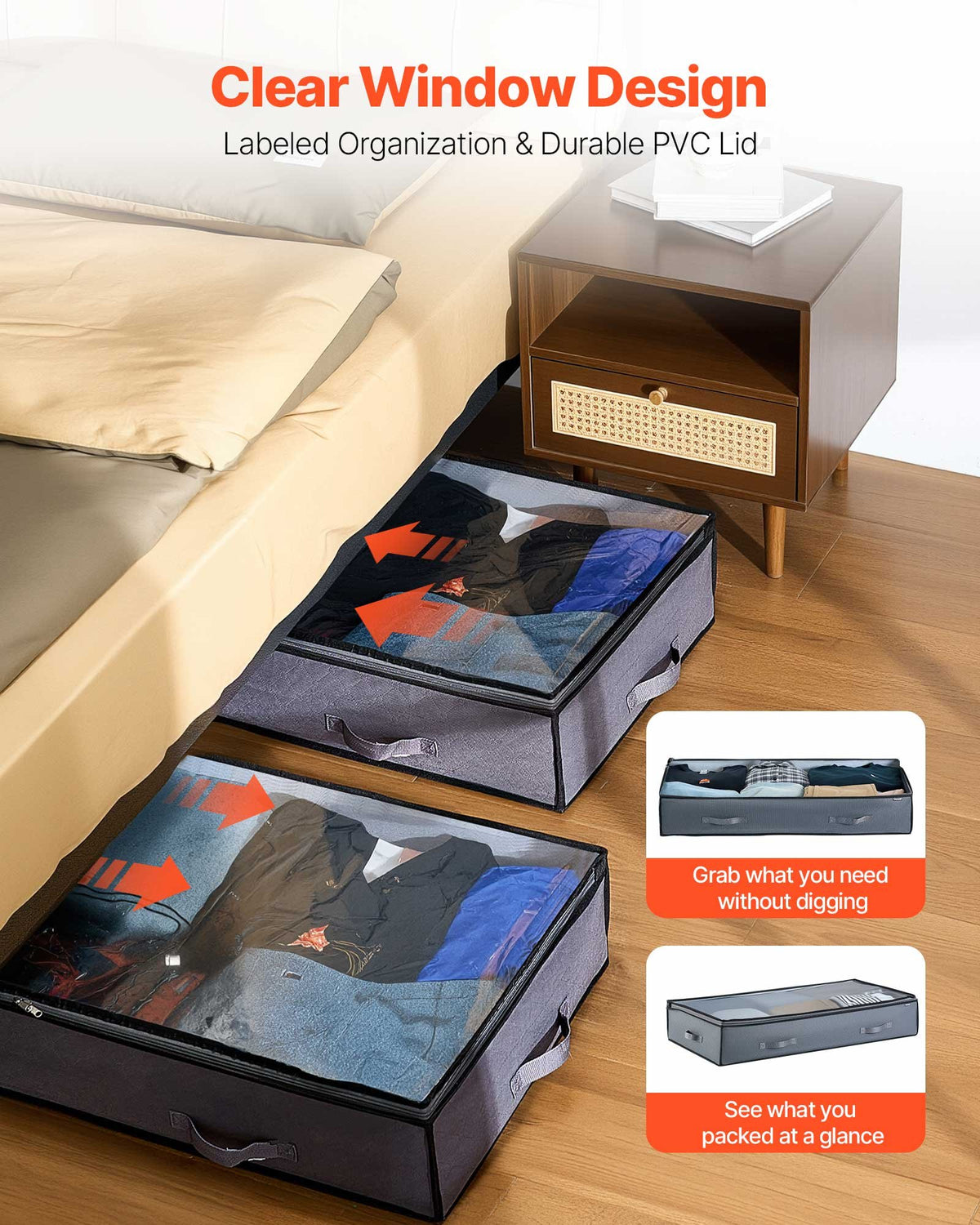 VEVOR Under Bed Storage with Clear Lids, 39.2 x 19.7 x 7.1 Inch, 90L Large Underbed Clothes Storage Containers, Low Profile Under Bed Drawer Shoe Organizer Bins Box for Blanket Shoe Bedroom, 6 Pack - CDCWFBWFBWL3F65TO001V0 - view 6