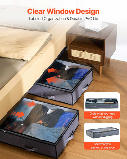 VEVOR Under Bed Storage with Clear Lids, 39.2 x 19.7 x 7.1 Inch, 90L Large Underbed Clothes Storage Containers, Low Profile Under Bed Drawer Shoe Organizer Bins Box for Blanket Shoe Bedroom, 6 Pack - CDCWFBWFBWL3F65TO001V0 - view 6