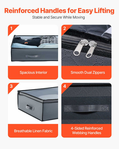 VEVOR Under Bed Storage with Clear Lids, 39.2 x 19.7 x 7.1 Inch, 90L Large Underbed Clothes Storage Containers, Low Profile Under Bed Drawer Shoe Organizer Bins Box for Blanket Shoe Bedroom, 6 Pack - CDCWFBWFBWL3F65TO001V0 - view 8
