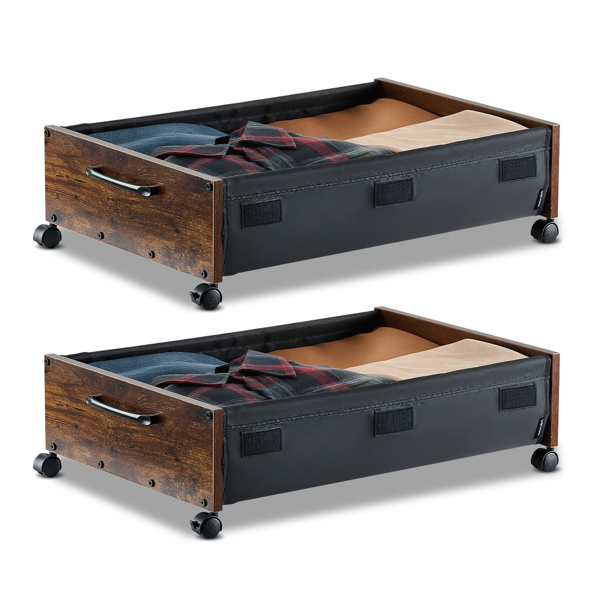 VEVOR Under Bed Storage with Wheels, 25.6 x 18.1 x 7.1 inch Underbed Containers, Underbed Shoes Organizer with Lockable Wheels, Rolling Under the Bed Storage Bins for Clothes, Shoes, Blankets, 2 Pack - CDCWKFTMBYDLATMLN001V0 - view 1