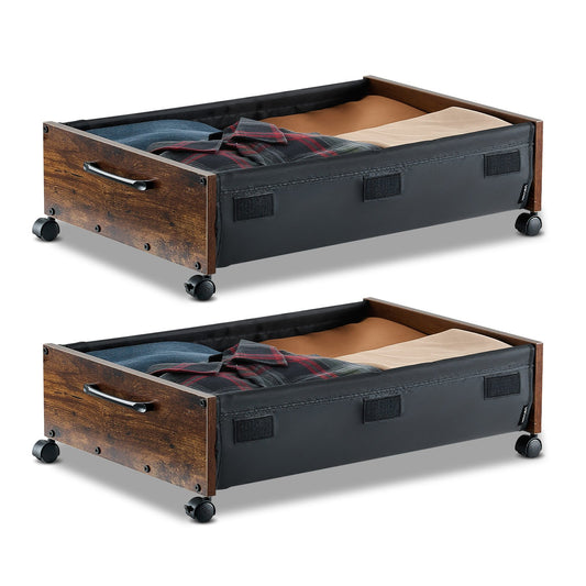 VEVOR Under Bed Storage with Wheels, 25.6 x 18.1 x 7.1 inch Underbed Containers, Underbed Shoes Organizer with Lockable Wheels, Rolling Under the Bed Storage Bins for Clothes, Shoes, Blankets, 2 Pack - CDCWKFTMBYDLATMLN001V0 - view 1