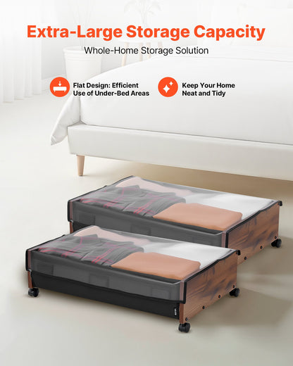 VEVOR Under Bed Storage with Wheels, 25.6 x 18.1 x 7.1 inch Underbed Containers, Underbed Shoes Organizer with Lockable Wheels, Rolling Under the Bed Storage Bins for Clothes, Shoes, Blankets, 2 Pack - CDCWKFTMBYDLATMLN001V0 - view 3