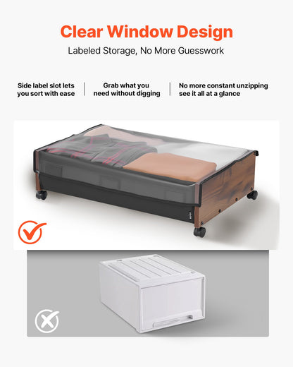 VEVOR Under Bed Storage with Wheels, 25.6 x 18.1 x 7.1 inch Underbed Containers, Underbed Shoes Organizer with Lockable Wheels, Rolling Under the Bed Storage Bins for Clothes, Shoes, Blankets, 2 Pack - CDCWKFTMBYDLATMLN001V0 - view 5