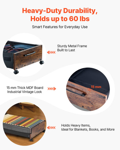VEVOR Under Bed Storage with Wheels, 25.6 x 18.1 x 7.1 inch Underbed Containers, Underbed Shoes Organizer with Lockable Wheels, Rolling Under the Bed Storage Bins for Clothes, Shoes, Blankets, 2 Pack - CDCWKFTMBYDLATMLN001V0 - view 6