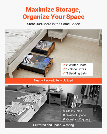 VEVOR Under Bed Storage with Wheels, 25.6 x 18.1 x 7.1 inch Underbed Containers, Underbed Shoes Organizer with Lockable Wheels, Rolling Under the Bed Storage Bins for Clothes, Shoes, Blankets, 2 Pack - CDCWKFTMBYDLATMLN001V0 - view 7