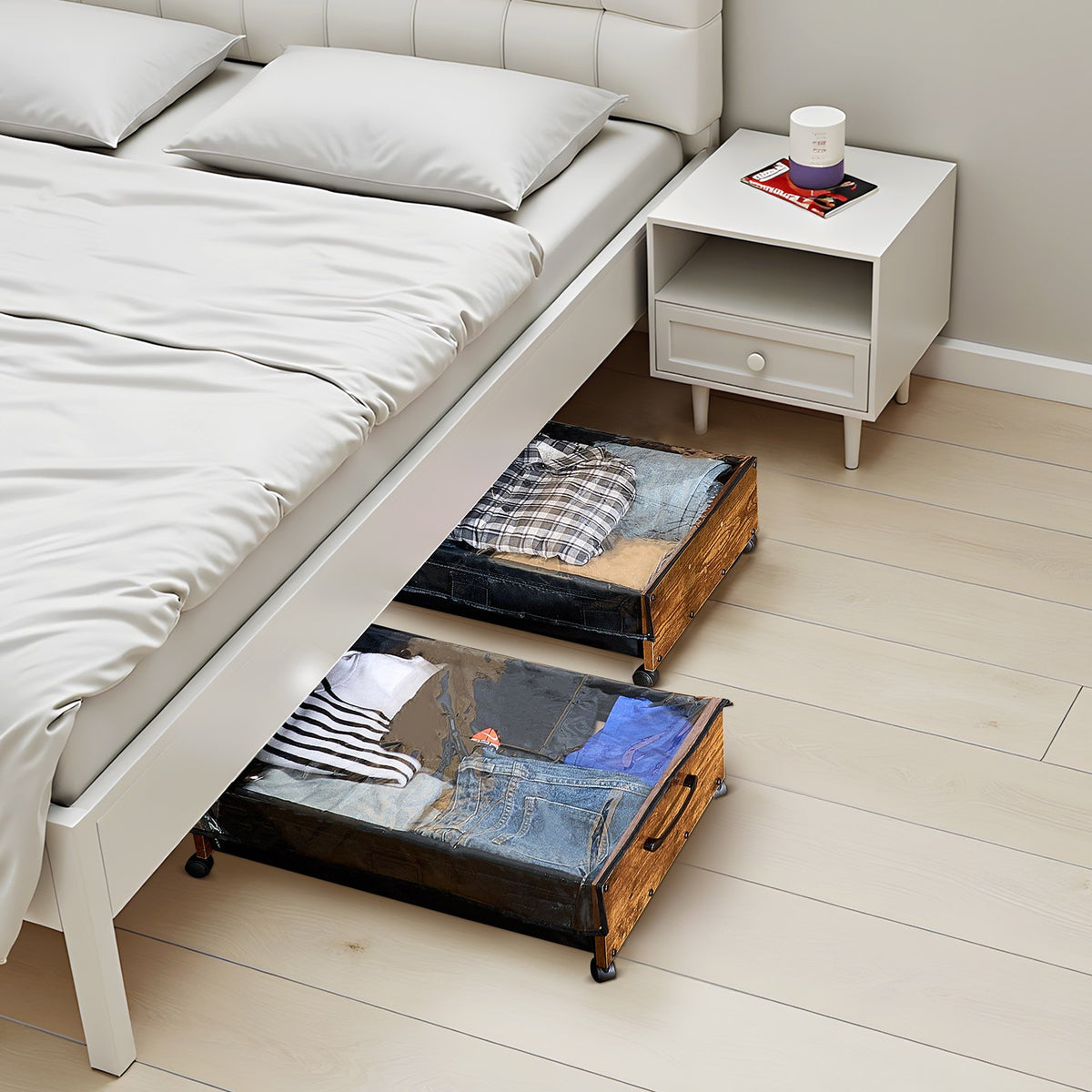 VEVOR Under Bed Storage with Wheels, 25.6 x 18.1 x 7.1 inch Underbed Containers, Underbed Shoes Organizer with Lockable Wheels, Rolling Under the Bed Storage Bins for Clothes, Shoes, Blankets, 2 Pack - CDCWKFTMBYDLATMLN001V0 - view 9