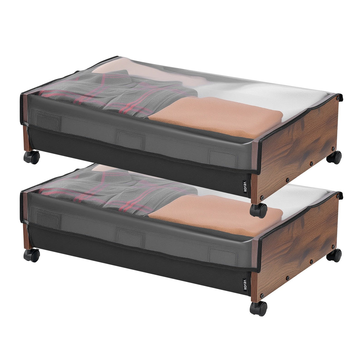 VEVOR Under Bed Storage with Wheels, 25.6 x 18.1 x 7.1 inch Underbed Containers, Underbed Shoes Organizer with Lockable Wheels, Rolling Under the Bed Storage Bins for Clothes, Shoes, Blankets, 2 Pack - CDCWKFTMBYDLATMLN001V0 - view 10