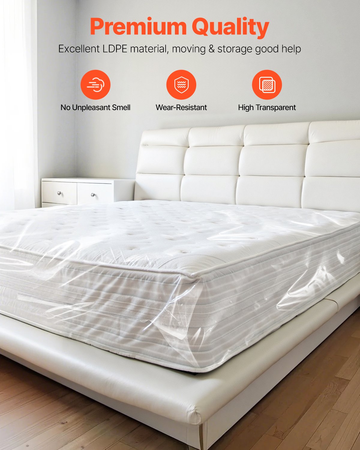 VEVOR Plastic Mattress Bag, 2 Mil Thick Mattress Storage Bag, Wear-Resistant and Waterproof Plastic Bed Cover with Reinforced Corner Design, Heavy-Duty Mattress Moving Supplies (2 Pack, Queen Size) - CDDQUEEN2GZ02VWID001V0 - view 3