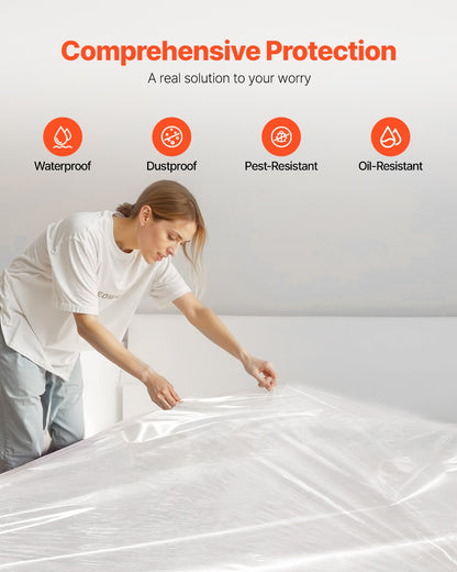 VEVOR Plastic Mattress Bag, 2 Mil Thick Mattress Storage Bag, Wear-Resistant and Waterproof Plastic Bed Cover with Reinforced Corner Design, Heavy-Duty Mattress Moving Supplies (2 Pack, Queen Size) - CDDQUEEN2GZ02VWID001V0 - view 5