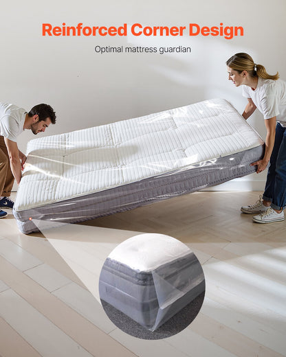 VEVOR Plastic Mattress Bag, 2 Mil Thick Mattress Storage Bag, Wear-Resistant and Waterproof Plastic Bed Cover with Reinforced Corner Design, Heavy-Duty Mattress Moving Supplies (2 Pack, Queen Size) - CDDQUEEN2GZ02VWID001V0 - view 6