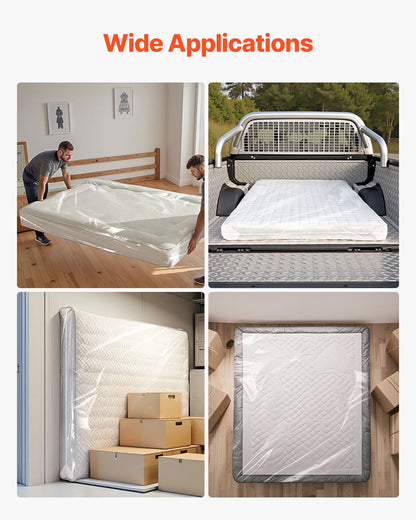 VEVOR Plastic Mattress Bag, 2 Mil Thick Mattress Storage Bag, Wear-Resistant and Waterproof Plastic Bed Cover with Reinforced Corner Design, Heavy-Duty Mattress Moving Supplies (2 Pack, Queen Size) - CDDQUEEN2GZ02VWID001V0 - view 7