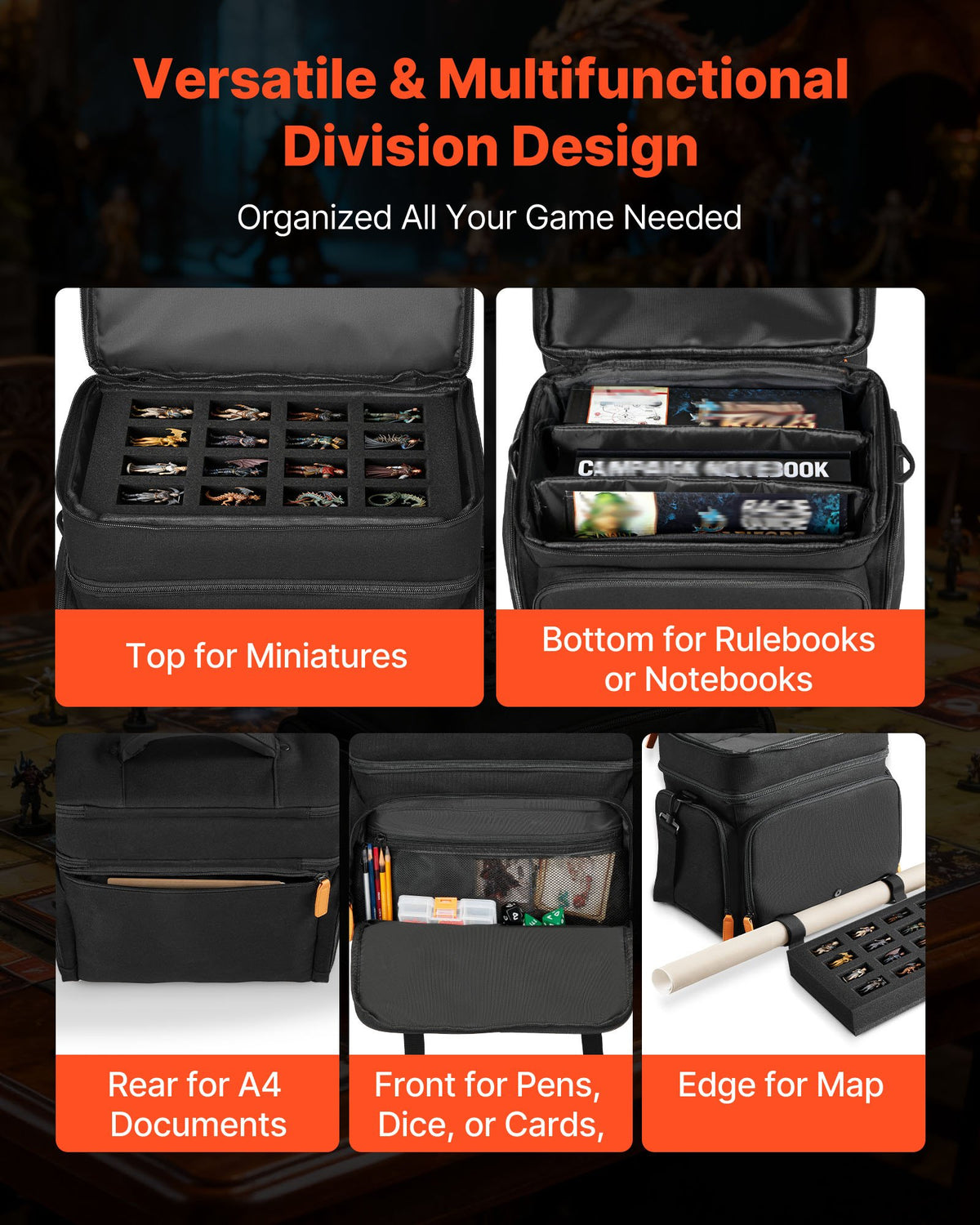 VEVOR Miniature Storage Carrying Figure Bag, Fits 16 Infantry Minis, Miniature Transport Bag with Handle & Adjustable Shoulder Strap, 1 Foam Layer for Large Storage Capacity (Minis Not Included) - CDGD16BBFHXDSQLKB001V0 - view 3