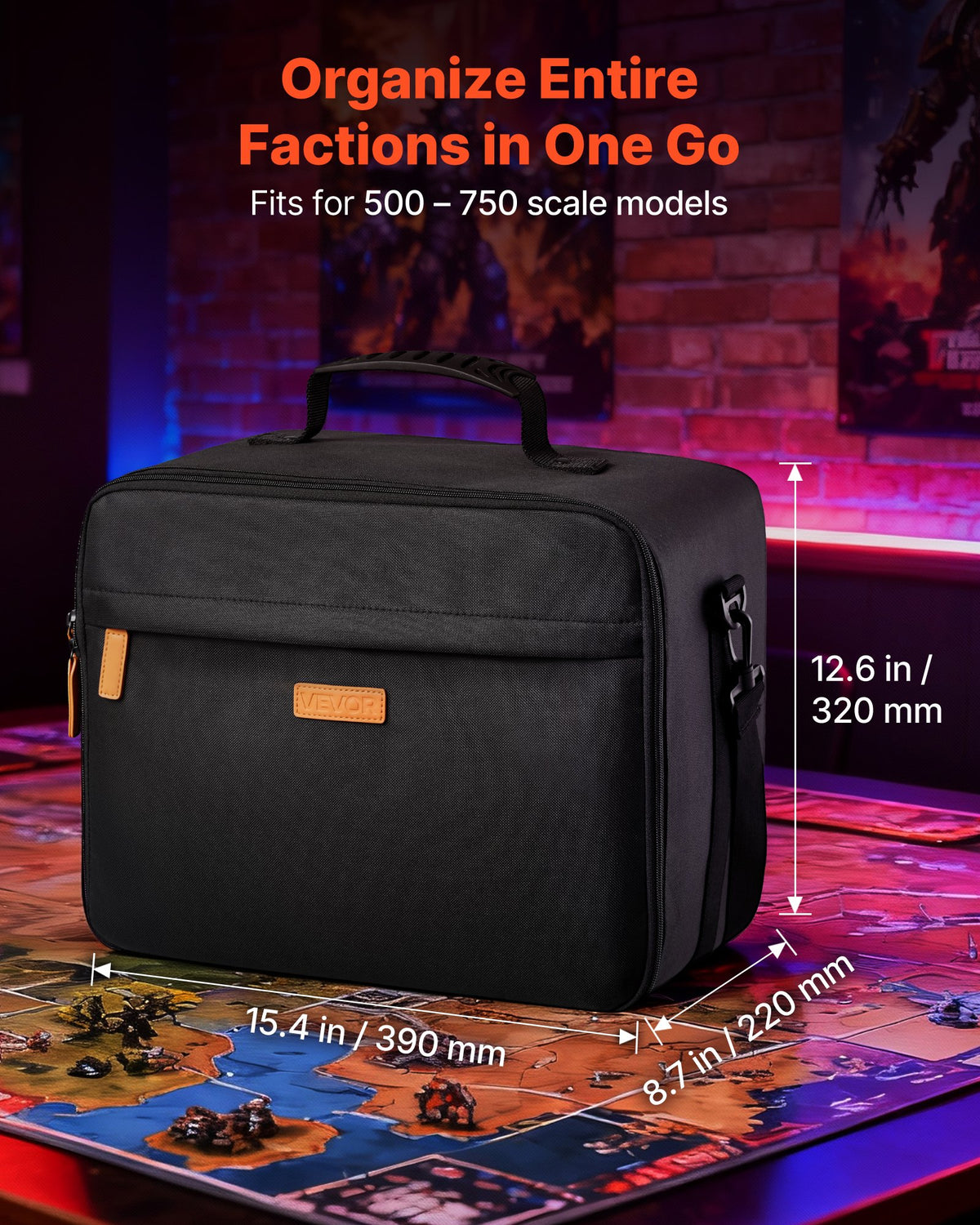 VEVOR Miniature Storage Carrying Figure Bag, Fits for 1:500-1:750 Scale Models, Miniature Transport Bag with Adjustable Shoulder Strap, 3 Foam Layers for Large Storage Capacity (Minis Not Included) - CDGDRMJCMX000N5TT001V0 - view 3