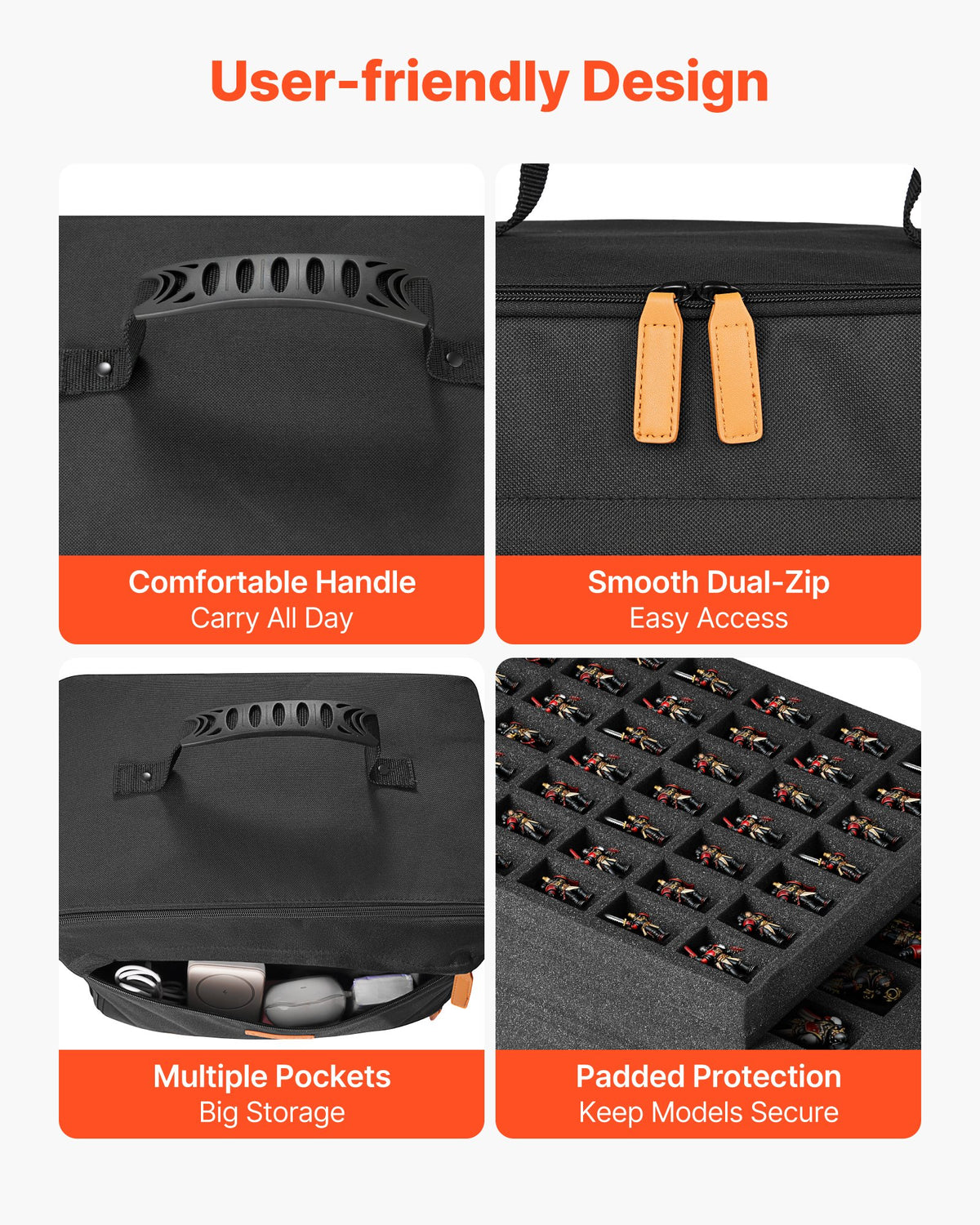 VEVOR Miniature Storage Carrying Figure Bag, Fits for 1:500-1:750 Scale Models, Miniature Transport Bag with Adjustable Shoulder Strap, 3 Foam Layers for Large Storage Capacity (Minis Not Included) - CDGDRMJCMX000N5TT001V0 - view 7