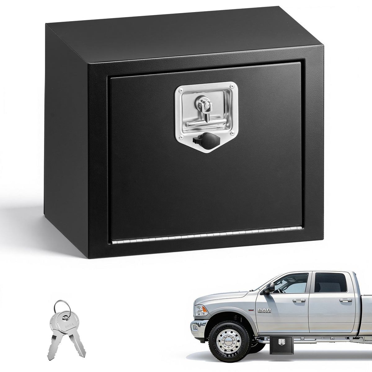 VEVOR Underbody Truck Tool Box, 18 x 12 x 14 Inch Heavy Duty Steel Trailer Storage Box with Lock & Keys, Waterproof Trailer Storage Organizer Under Body Chest with T-Handle for Truck, Van, SUV, Black - CDGJX3181214D0FKP001V0 - view 1