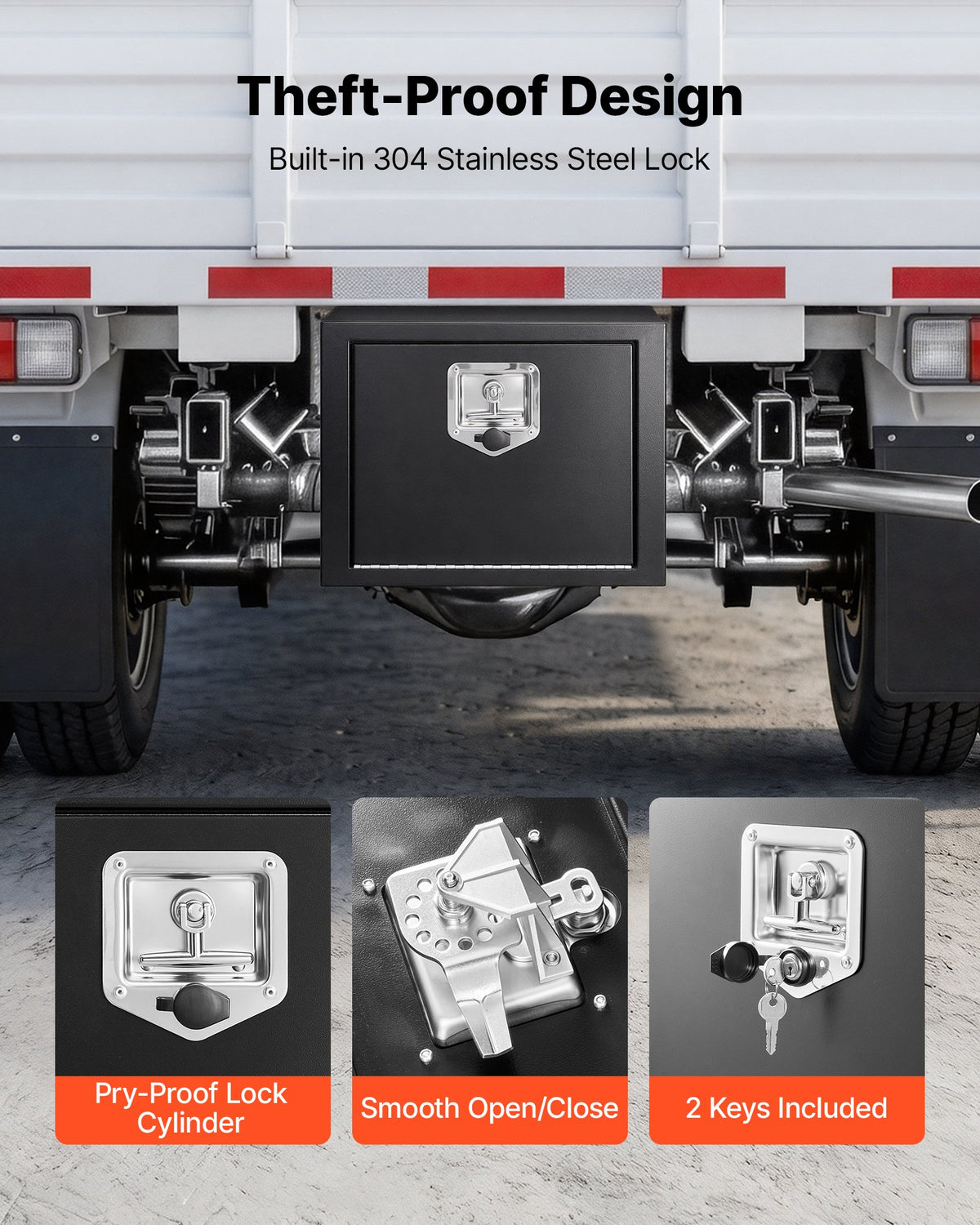 VEVOR Underbody Truck Tool Box, 18 x 12 x 14 Inch Heavy Duty Steel Trailer Storage Box with Lock & Keys, Waterproof Trailer Storage Organizer Under Body Chest with T-Handle for Truck, Van, SUV, Black - CDGJX3181214D0FKP001V0 - view 5