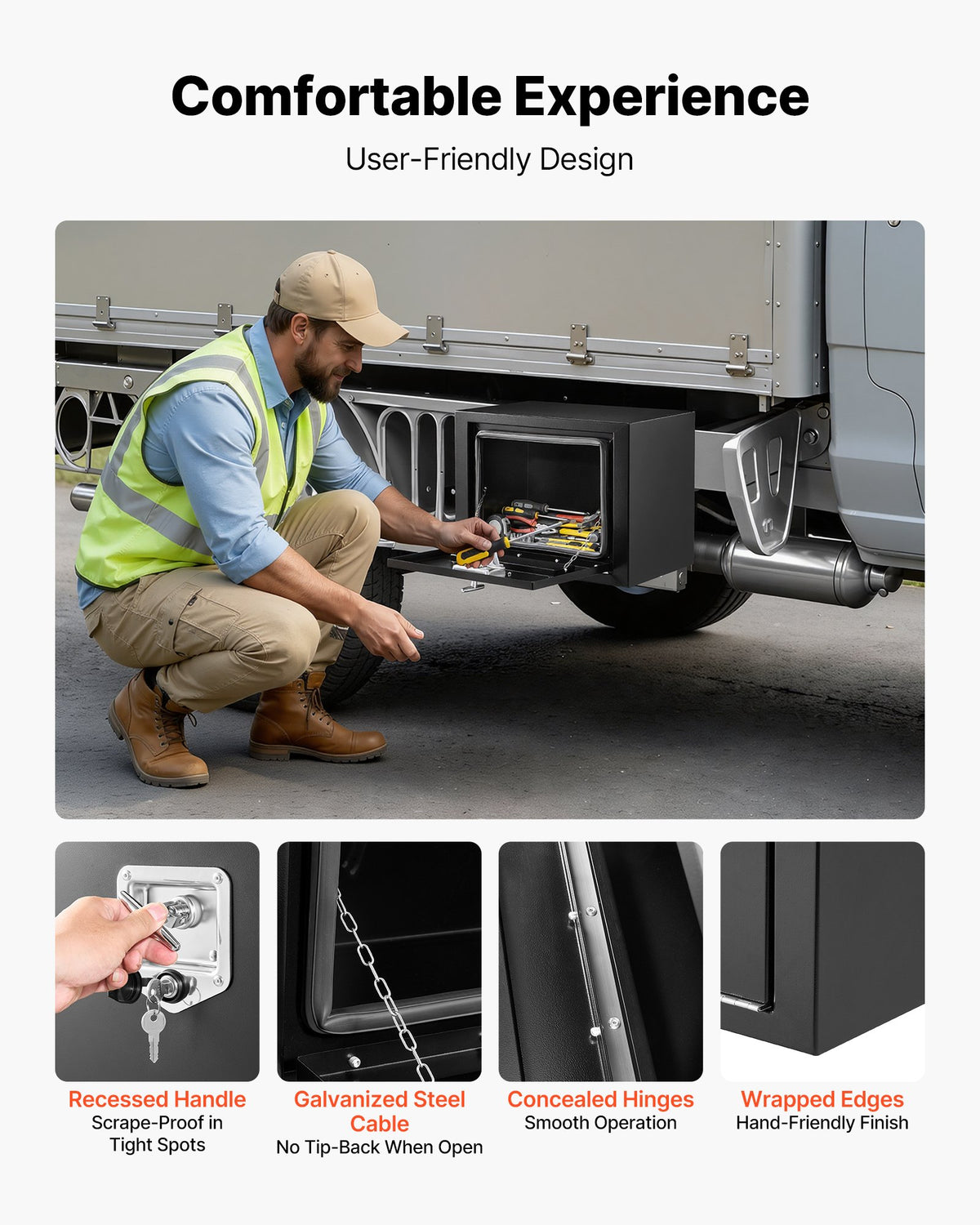 VEVOR Underbody Truck Tool Box, 18 x 12 x 14 Inch Heavy Duty Steel Trailer Storage Box with Lock & Keys, Waterproof Trailer Storage Organizer Under Body Chest with T-Handle for Truck, Van, SUV, Black - CDGJX3181214D0FKP001V0 - view 7