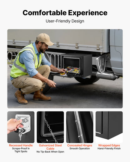 VEVOR Underbody Truck Tool Box, 18 x 12 x 14 Inch Heavy Duty Steel Trailer Storage Box with Lock & Keys, Waterproof Trailer Storage Organizer Under Body Chest with T-Handle for Truck, Van, SUV, Black - CDGJX3181214D0FKP001V0 - view 7