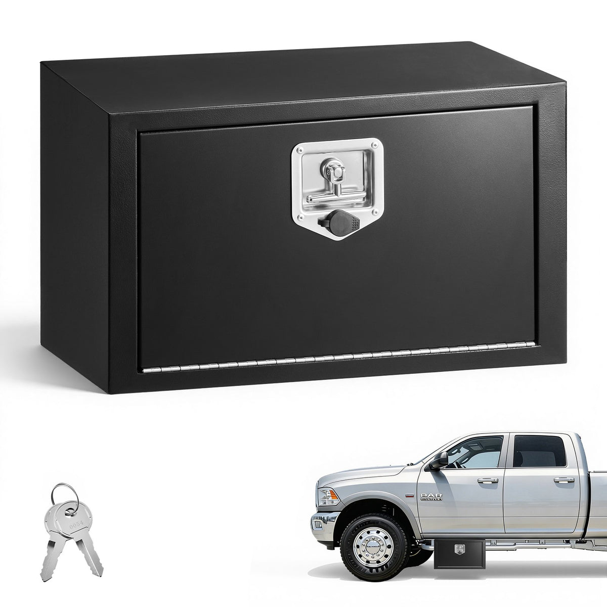 VEVOR Underbody Truck Tool Box, 24 x 12 x 14 Inch Heavy Duty Steel Trailer Storage Box with Lock & Keys, Waterproof Trailer Storage Organizer Under Body Chest with T-Handle for Truck, Van, SUV, Black - CDGJX3241214LR08R001V0 - view 1