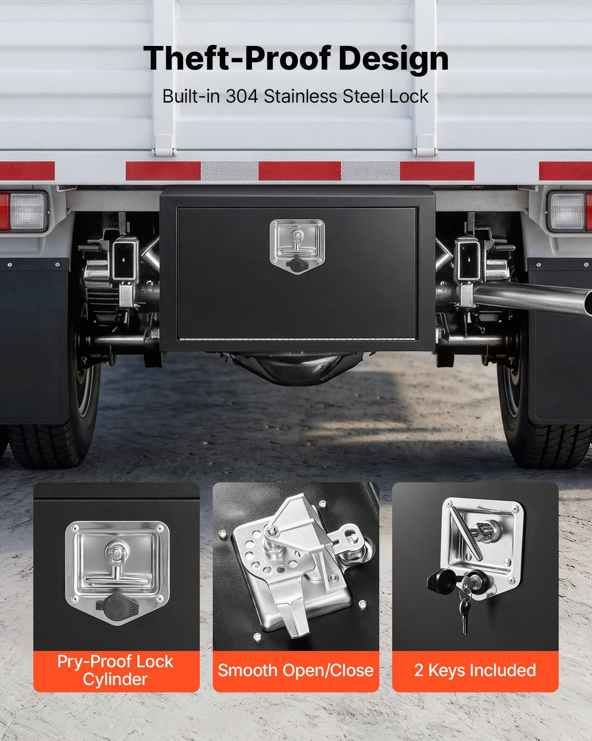 VEVOR Underbody Truck Tool Box, 24 x 12 x 14 Inch Heavy Duty Steel Trailer Storage Box with Lock & Keys, Waterproof Trailer Storage Organizer Under Body Chest with T-Handle for Truck, Van, SUV, Black - CDGJX3241214LR08R001V0 - view 5