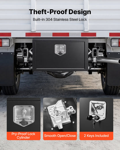 VEVOR Underbody Truck Tool Box, 24 x 12 x 14 Inch Heavy Duty Steel Trailer Storage Box with Lock & Keys, Waterproof Trailer Storage Organizer Under Body Chest with T-Handle for Truck, Van, SUV, Black - CDGJX3241214LR08R001V0 - view 5