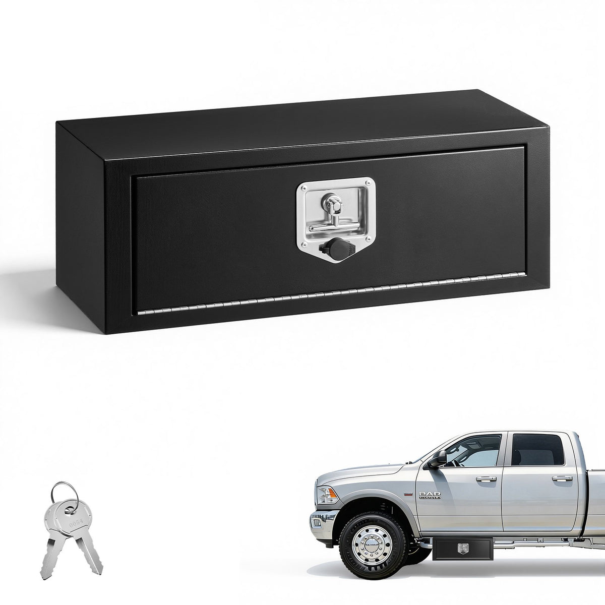 VEVOR Underbody Truck Tool Box, 27 x 10 x 10 Inch Heavy Duty Steel Trailer Storage Box with Lock & Keys, Waterproof Trailer Storage Organizer Under Body Chest with T-Handle for Truck, Van, SUV, Black - CDGJX32710100FWH7001V0 - view 1