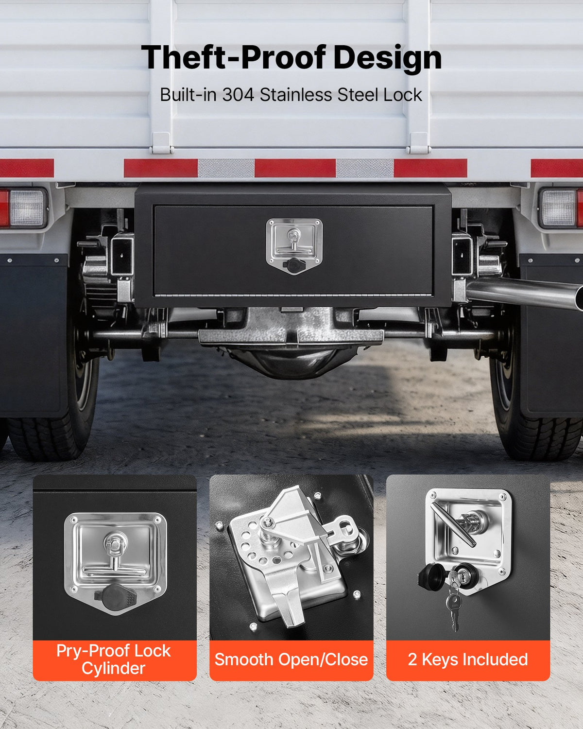 VEVOR Underbody Truck Tool Box, 27 x 10 x 10 Inch Heavy Duty Steel Trailer Storage Box with Lock & Keys, Waterproof Trailer Storage Organizer Under Body Chest with T-Handle for Truck, Van, SUV, Black - CDGJX32710100FWH7001V0 - view 5