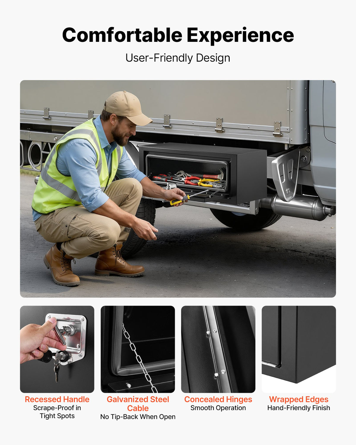 VEVOR Underbody Truck Tool Box, 27 x 10 x 10 Inch Heavy Duty Steel Trailer Storage Box with Lock & Keys, Waterproof Trailer Storage Organizer Under Body Chest with T-Handle for Truck, Van, SUV, Black - CDGJX32710100FWH7001V0 - view 7