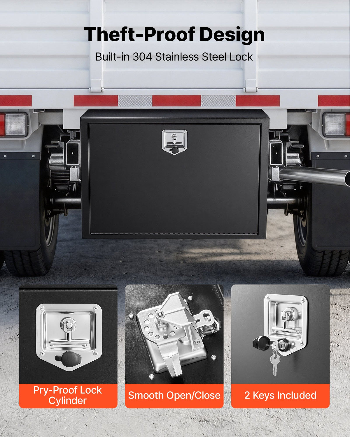 VEVOR Underbody Truck Tool Box, 36 x 24 x 24 Inch Heavy Duty Steel Trailer Storage Box with Lock & Keys, Waterproof Trailer Storage Organizer Under Body Chest with T-Handle for Truck, Van, SUV, Black - CDGJX33624244R6AG001V0 - view 5