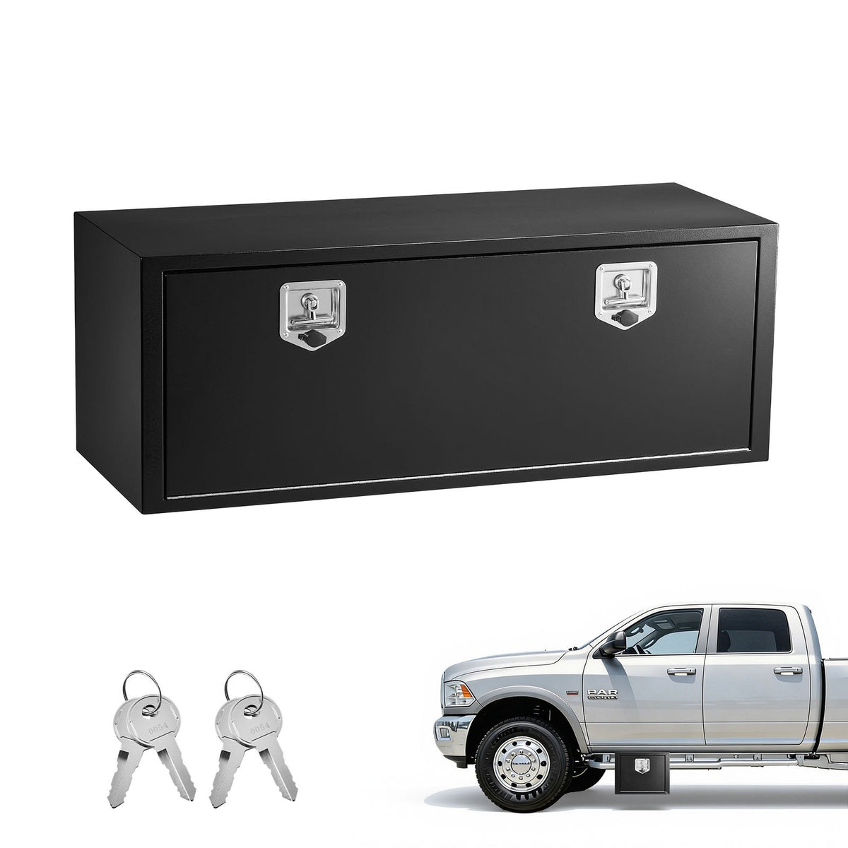 VEVOR Underbody Truck Tool Box, 48 x 18 x 18 Inch Heavy Duty Steel Trailer Storage Box with Lock & Keys, Waterproof Trailer Storage Organizer Under Body Chest with T-Handle for Truck, Van, SUV, Black - CDGJX34818189XD8T001V0 - view 1