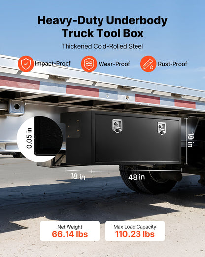 VEVOR Underbody Truck Tool Box, 48 x 18 x 18 Inch Heavy Duty Steel Trailer Storage Box with Lock & Keys, Waterproof Trailer Storage Organizer Under Body Chest with T-Handle for Truck, Van, SUV, Black - CDGJX34818189XD8T001V0 - view 3