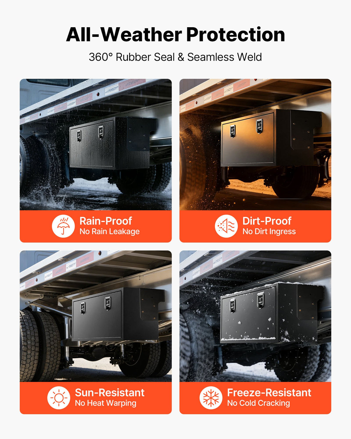 VEVOR Underbody Truck Tool Box, 48 x 18 x 18 Inch Heavy Duty Steel Trailer Storage Box with Lock & Keys, Waterproof Trailer Storage Organizer Under Body Chest with T-Handle for Truck, Van, SUV, Black - CDGJX34818189XD8T001V0 - view 4