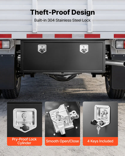 VEVOR Underbody Truck Tool Box, 48 x 18 x 18 Inch Heavy Duty Steel Trailer Storage Box with Lock & Keys, Waterproof Trailer Storage Organizer Under Body Chest with T-Handle for Truck, Van, SUV, Black - CDGJX34818189XD8T001V0 - view 5