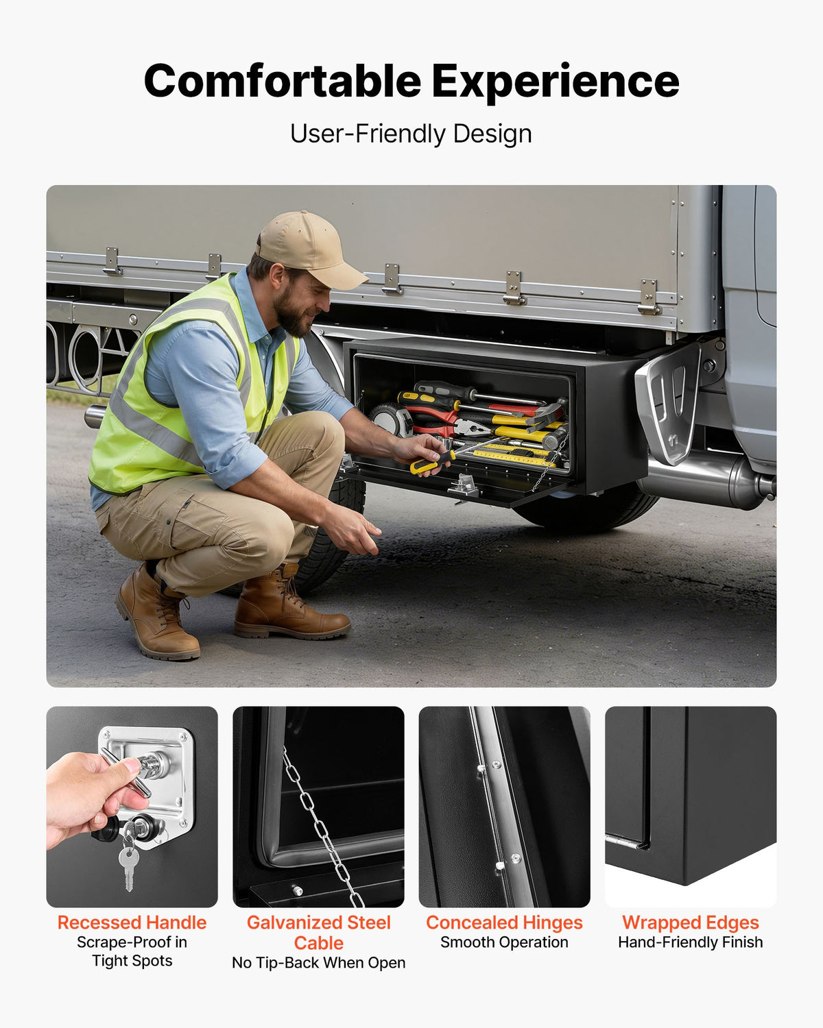 VEVOR Underbody Truck Tool Box, 48 x 18 x 18 Inch Heavy Duty Steel Trailer Storage Box with Lock & Keys, Waterproof Trailer Storage Organizer Under Body Chest with T-Handle for Truck, Van, SUV, Black - CDGJX34818189XD8T001V0 - view 7