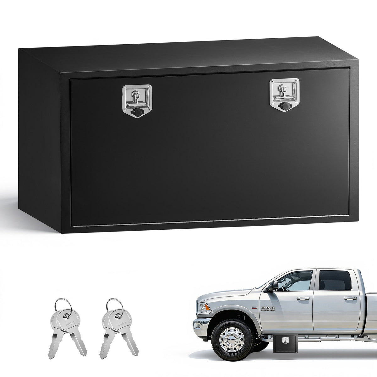 VEVOR Underbody Truck Tool Box, 48 x 24 x 24 Inch Heavy Duty Steel Trailer Storage Box with Lock & Keys, Waterproof Trailer Storage Organizer Under Body Chest with T-Handle for Truck, Van, SUV, Black - CDGJX3482424G0AG7001V0 - view 1