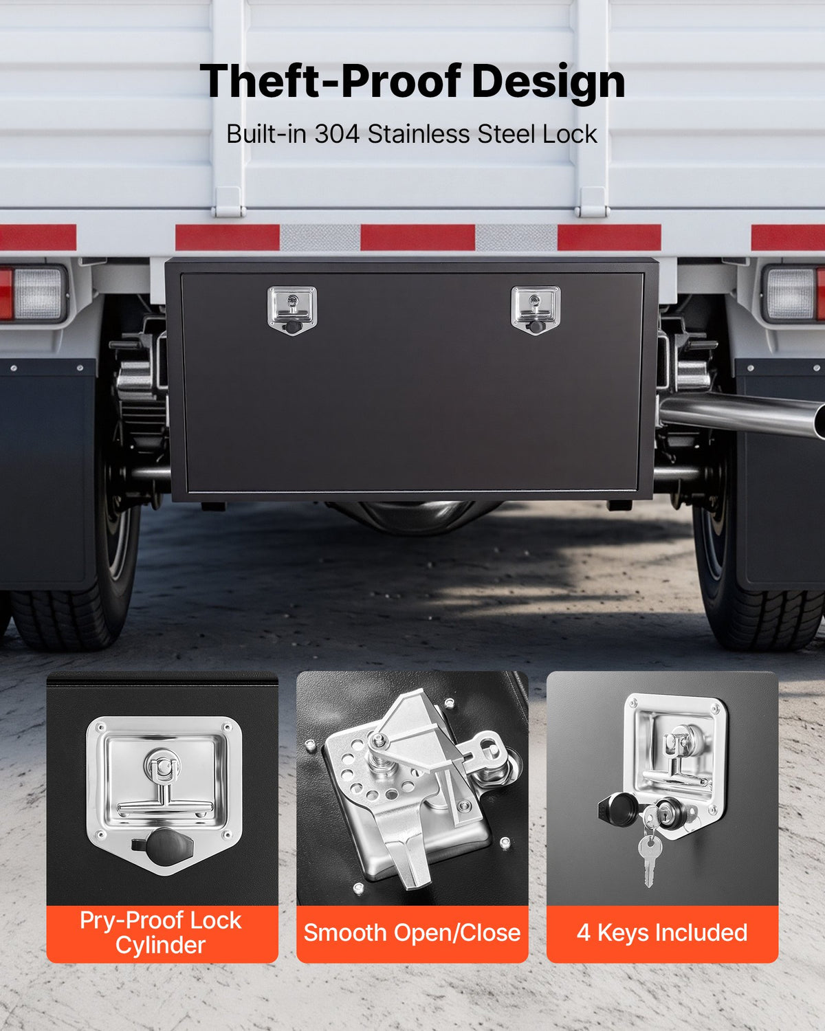 VEVOR Underbody Truck Tool Box, 48 x 24 x 24 Inch Heavy Duty Steel Trailer Storage Box with Lock & Keys, Waterproof Trailer Storage Organizer Under Body Chest with T-Handle for Truck, Van, SUV, Black - CDGJX3482424G0AG7001V0 - view 5